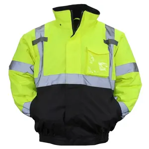 Custom Class 3 Hi VIS Viz High Visibility Thermal Safety Bomber Jacket Workwear Construction Reflective Security Warning Jacket