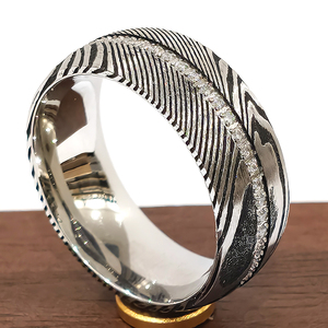 TG 8mm Damascus thép vòng Claw Set với một vòng tròn đầy đủ của Zirconia trên thép không gỉ bên trong đánh bóng đồ trang sức thoải mái - Product Image 1