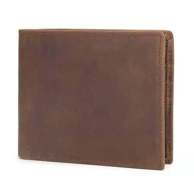 Cappuccino Large Capacity Short Card Holder Crazy Horse Leather id Wallet Folded Purse for Men