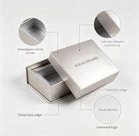 Boîte rigide personnalisée avec couvercle et base métallisés champagne, logo de marque en relief pour bijoux, montres et emballages cadeaux haut de gamme