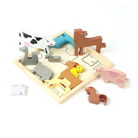 Mainan Edukasi Anak Grosir Puzzle Kayu Hewan Ternak IQ Fit Puzzle Jigsaw untuk Anak-anak