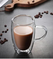 Tasses à café, thé et lait en verre à double paroi isolées, transparentes, avec poignée