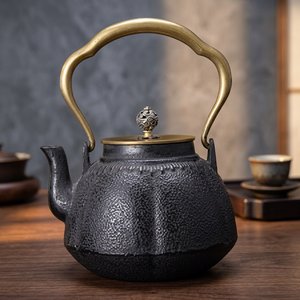 กาน้ำชาโลหะแบบจีนโบราณพร้อมฝาปิดและด้ามจับโลหะ - Product Image 2