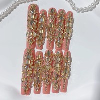 10 pièces de faux ongles à presser Tacana, longueur 5.0, forme ballerine, avec tube d'eau, paillettes brillantes, strass, faits main, couverture complète, style français