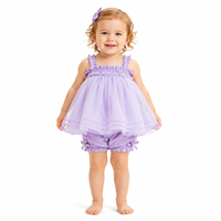 Ensemble deux pièces en tulle violet lavande pour bébés filles, haut smocké à volants, tutu, short bouffant à nœud, tenue d'été pour séance photo d'anniversaire de bébé