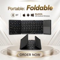 Keyboard dan Mouse Lipat Nirkabel Bluetooth, Keyboard Mini Ultra-tipis Isi Ulang dengan Touchpad