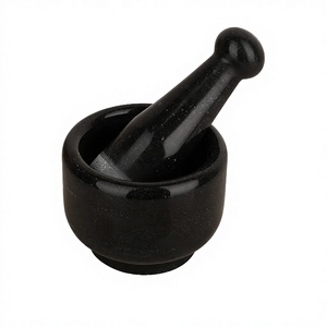 Mortier de couleur noire en marbre avec pilon broyeur et pilon de forme ronde de taille personnalisée pour l'utilisation d'ustensiles de cuisine - Product Image 1