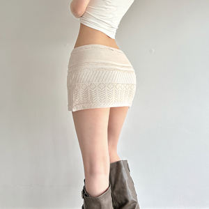 INS Spring Autumn Knit Cutout Crochet A Line Mini <b>Skirt</b> Women <b>Low</b> <b>Waist</b> Tie Detail Soft Pure Style Fashion <b>Skirt</b> - Product Image 5