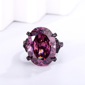 High Quality Jewelry Eco-friendly Copper Black Gold Plated 15*20MM Rose Cut Cubic Zirconia Big Gemstone <b>Rings</b> for Statement - Product Image 3