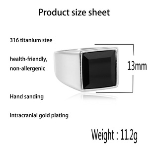 European American Style <b>Titanium</b> Steel Black Stone Ring Square Geometric Men's Punk Jewelry - Product Image 2