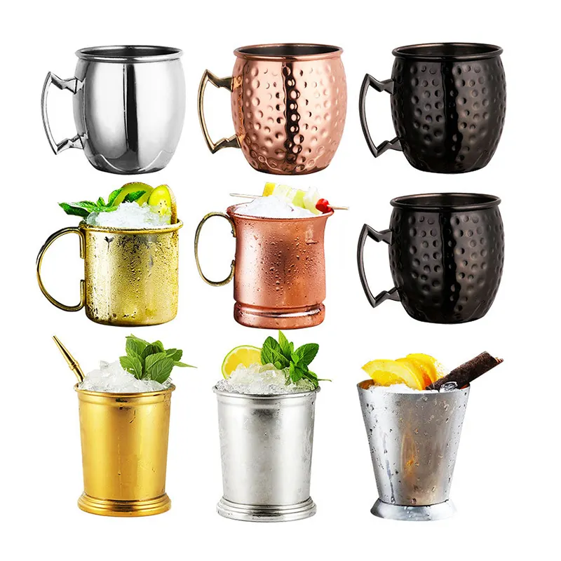 Formato 16 once Nero Opaco Moscow Mule Tazza con Oro Rosa di Rame Cerchi Moscow Mule Rame Tazze e Tazze