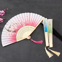Éventail pliant en bambou de 21 cm, en soie, style antique, portable, pour la danse, Hanfu, usage quotidien, cadeau