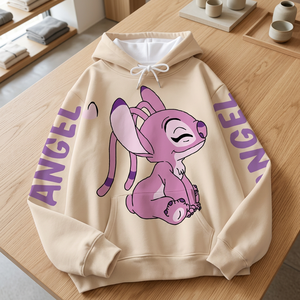 Unisex Women's Hoodie Stitch Angel Monster Cartoon Print Pullover Cute Harajuku Style Pocket S - Product Image 2
