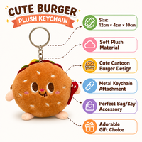Zaves vente en gros Kawaii Hamburger peluche porte-clés doux en peluche ronde Burger poupée avec cuillère sac breloque pour cartable pendentif