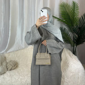 EID <span class=keywords><strong>Abaya</strong></span> cerrada de lino personalizada para mujer Diseño de Dubái transpirable con impresión en relieve MOQ bajo para estaciones de primavera y otoño - Product Image 4