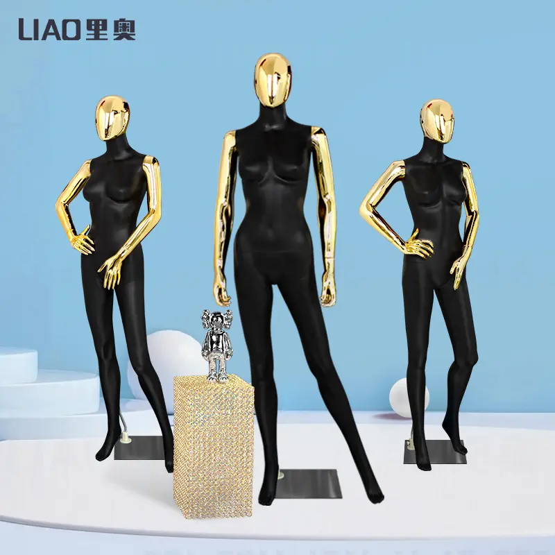 Gold Chrome Plating Head Matte Black plastic women model mannequins full body Window store display manequins female