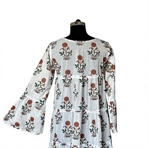 Robe mini babydoll à volants pour femme, imprimé floral, respirante, avec manches bouffantes, 100% coton, silhouette en A, ODM - Product Image 3