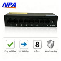 Switch de Red de 8 Puertos 10/100Mbps, Switch Ethernet de Escritorio Metálico de 1.6Gbps, Plug and Play para Hogar, Oficina y Cámara IP