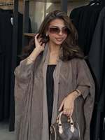 Vente en gros : Abaya Kimono ouverte en mousseline à manches chauve-souris, imprimée, boutonnée, style cardigan, longue et ample, pour femmes musulmanes