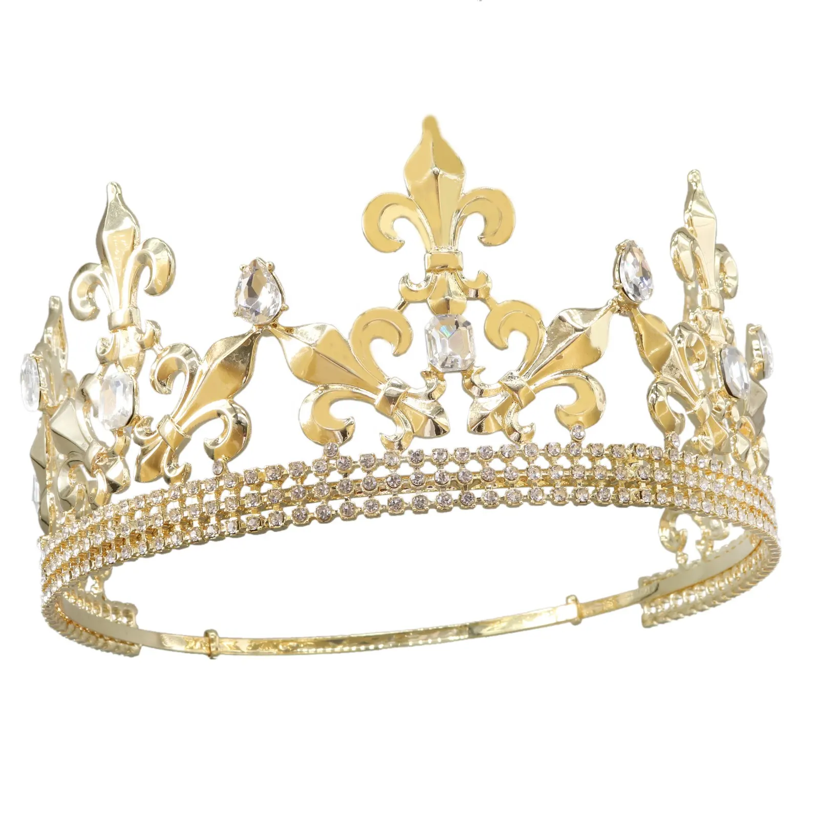 Hohe qualität Gold Antike Legierung Metall Kristall König Diademe silber Barock Runde Barock diamant einstellbar männer Tiara Kronen