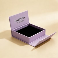 Boîte d'emballage de bijoux haut de gamme violette de qualité supérieure, faible MOQ, pour colliers, bagues, boîte en papier avec logo personnalisé en EVA, boîte en papier pour boucles d'oreilles