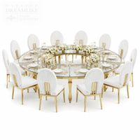 Table de réception VIP haut de gamme, ronde de 48 pouces, pieds en métal doré, plateau blanc, durable, usage commercial pour les hôtels, la restauration