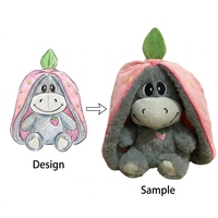 Peluche personnalisée âne miniature fraise, jouet en peluche mignon, cadeau de Saint-Valentin pour enfants, décoration de chambre, vente en gros, OEM, coton, coton PP