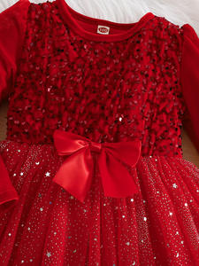 Vestido de Fiesta de Princesa con Lentejuelas Rojas Brillantes para Niñas, de Poliéster, Manga Larga, para Navidad - Product Image 6