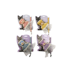 Ensemble harnais et laisse réglable pour chat avec logo personnalisé harnais pour animaux de compagnie respirant à l'épreuve des fuites avec bordure en dentelle pour l'extérieur en toute sécurité - Product Image 1