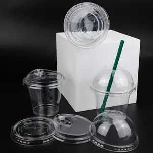 Disposable Cups With Lids And Straws Disposable Manufacturer Logo Custom 8oz Clear Ice Cream Boba Container Wholesale PET Plastic Dessert Cup With Lid And Straw