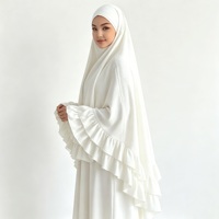 Ensemble jupe et khimar micro-plissé pour femme, texture froissée, robe modeste à volants étagés, tenue de prière musulmane, hijab islamique à couverture intégrale