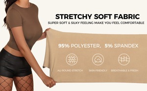 IStapromo Gifts Crop top d'été blanc pour femme à manches courtes en maille fine, en soie de lait - Product Image 4