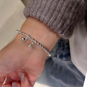 S925 Sterling <b>Silver</b> <b>Bead</b> Bracelet With Bell Charm For Women Everyday Wear - Product Image 5