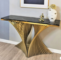 Table console en marbre avec pieds en acier inoxydable doré, table d'angle pour couloir, table console décorative pour salon