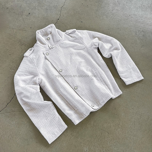 Chaqueta de Tweed Texturizada Blanca Personalizada Squirorkop para Hombre, Chaqueta Corta Estilo <span class=keywords><strong>Moto</strong></span> con Botones Asimétricos - Product Image 1