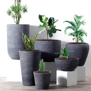 Factory Wholesale Rustic Plant Pot Outdoor Indoor Tall Fiber Clay Plant Pots Outdoor Large Garden Pots