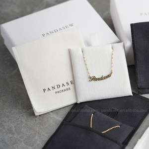 PandaSew Custom Logo <b>White</b> Herringbone Cotton <b>Envelope</b> Bag with Insert Pad Gift Packaging Jewelry Pouch - Product Image 5