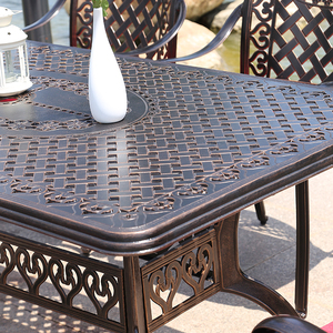 Nhà Hàng Khách Sạn <span class=keywords><strong>Bistro</strong></span> Đồ Nội Thất Ngoài Trời Giải Trí <span class=keywords><strong>Alu</strong></span> Kim Loại Vườn Bàn Và Ghế 7Pcs Đúc Nhôm Patio Ăn Bộ - Product Image 4