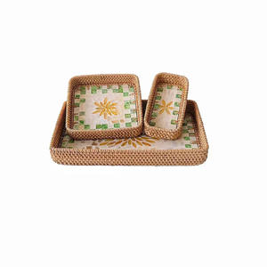 Handmade หวายตกแต่งถาดตะกร้าสําหรับผลไม้ถาดมือทอตะกร้าตะกร้าชาตกแต่งห้องนั่งเล่น - Product Image 1