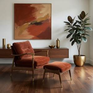 Fauteuil d'appoint moderne du milieu du siècle avec repose-pieds, structure en bois massif, revêtement en velours, mousse haute densité, vente en gros - Product Image 4
