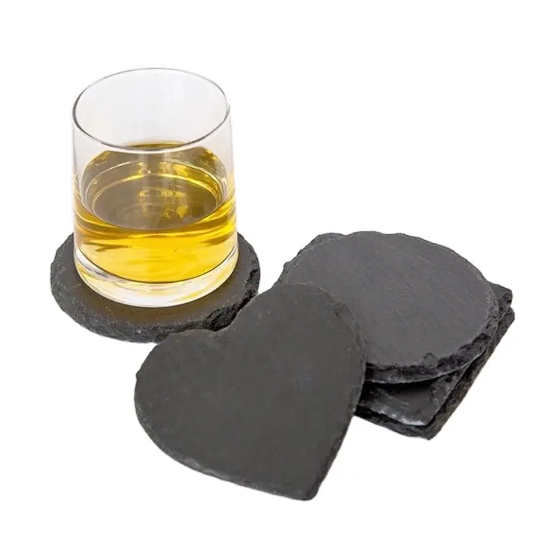 Ramah lingkungan sederhana Vintage Slate Coaster persegi grosir set kotak kotak kosong desain hati tatakan/Pad/Mat minuman