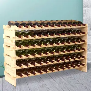 Yüksek kaliteli şarap tutucu İstiflenebilir modüler çam ahşap şarap rafları şarap mahzeni