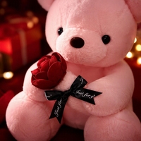 Ours en peluche rose rouge romantique, jouet en peluche doux, animal en peluche câlin, décoration pour le coucher, cadeau pour une occasion spéciale