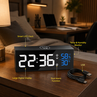 Reloj de Pared Digital Grande LED con Pantalla de Espejo, Alarma, Temporizador, Calendario, Termómetro, Higrómetro y Cuenta Regresiva, Alimentado por USB