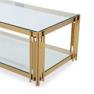 Hot Bán Bắc Âu Glass Top Thép Không Gỉ Chân Bên Trung Tâm Bảng Phòng Khách Đồ Nội Thất Hiện Đại Sang Trọng Vàng Bàn Cà Phê - Product Image 5