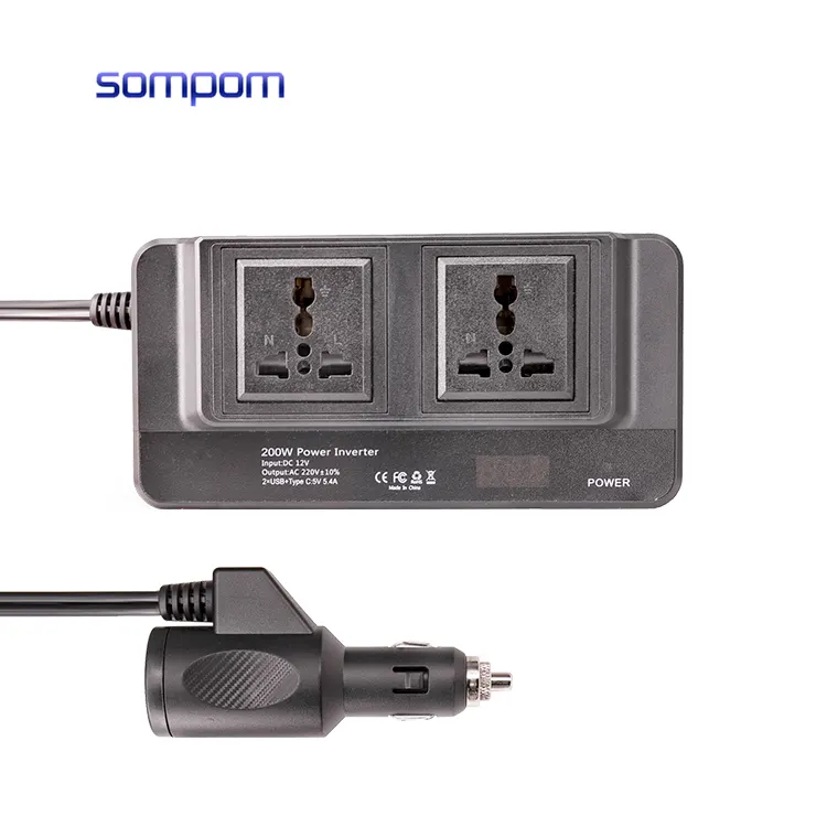 Adaptor pengisi daya port USB 2 Outlet AC, Inverter daya DC 12V hingga 200 V AC mobil, Inverter DC ke AC 2 grosir