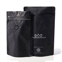 Sacs à café en plastique recyclables avec logo imprimé personnalisé, finition mate noire, avec valve et fermeture éclair à ouverture facile