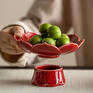 Bandeja decorativa de cerámica con filtro de loto para plato de frutas, ideal para el Año Nuevo Chino, para ofrendas de Buda, té y aperitivos. - Product Image 3