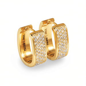 Boucles d'oreilles créoles Pucard en or 18 carats pour femme, micro-pavé de diamants, taille brillant rond, style géométrique, pour usage quotidien, style classique - Product Image 1