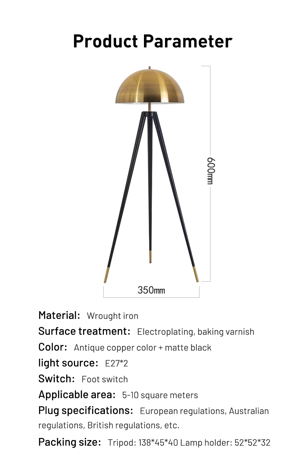Luxury Tripod Design E27 Led Corner Floor Lamp Modern Gold Floor Lamps For Living Room